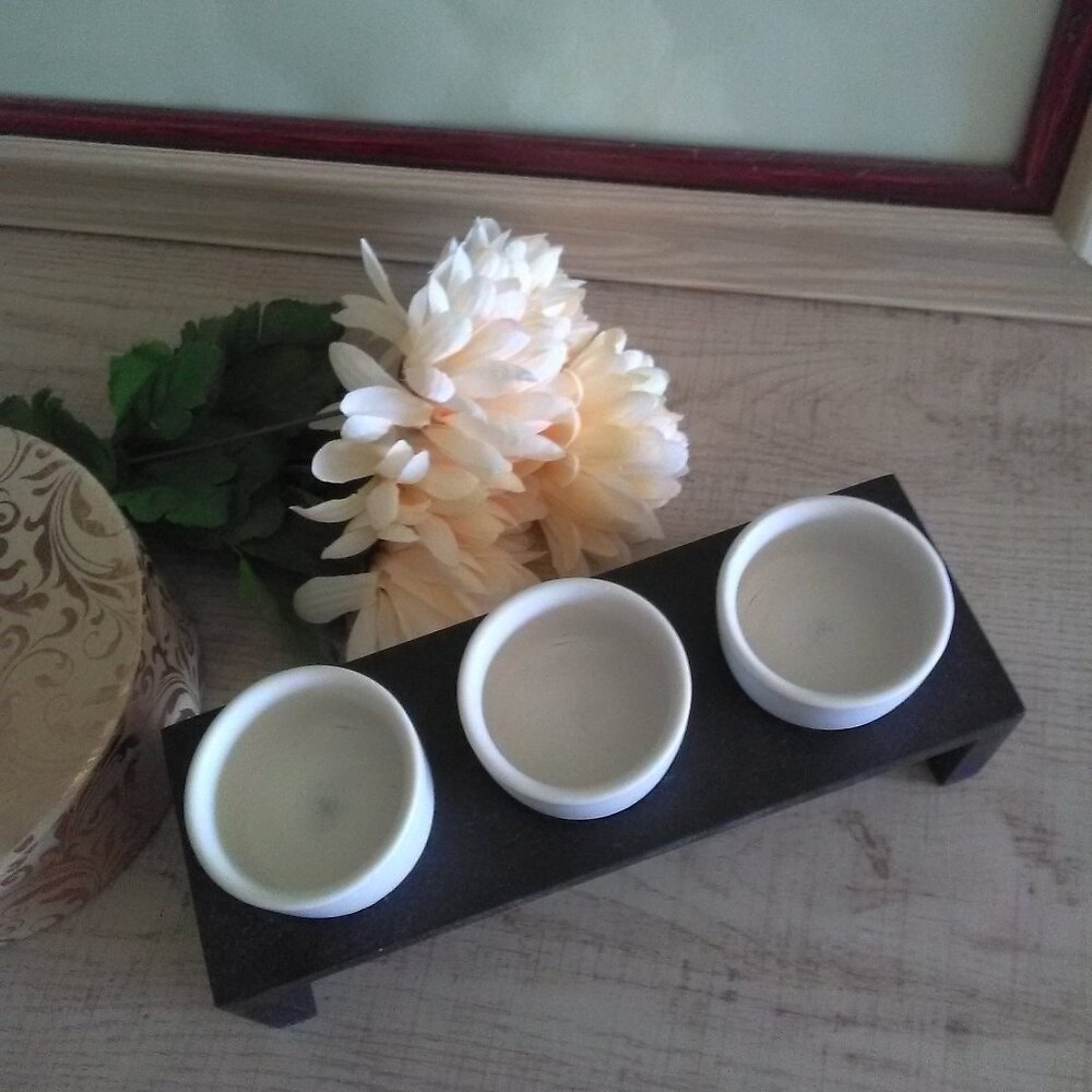 Wooden Tray with ceramic Votive Holders